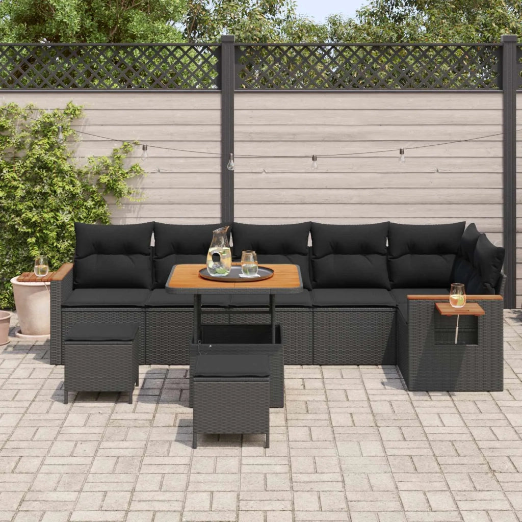 Set Divano da Giardino con cuscino 9 pcs Nero 3363189