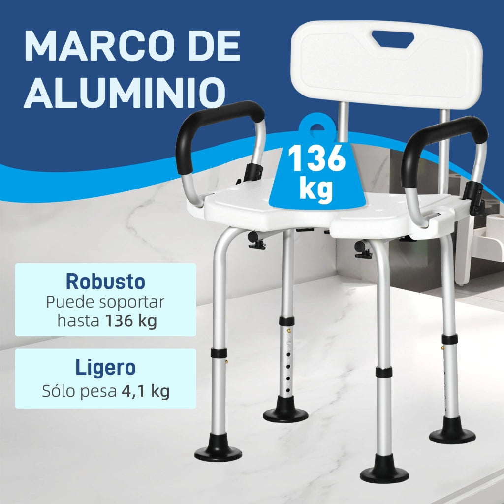 Sgabello da doccia antiscivolo regolabile con braccioli ¨C Minimal ¨C Grigio