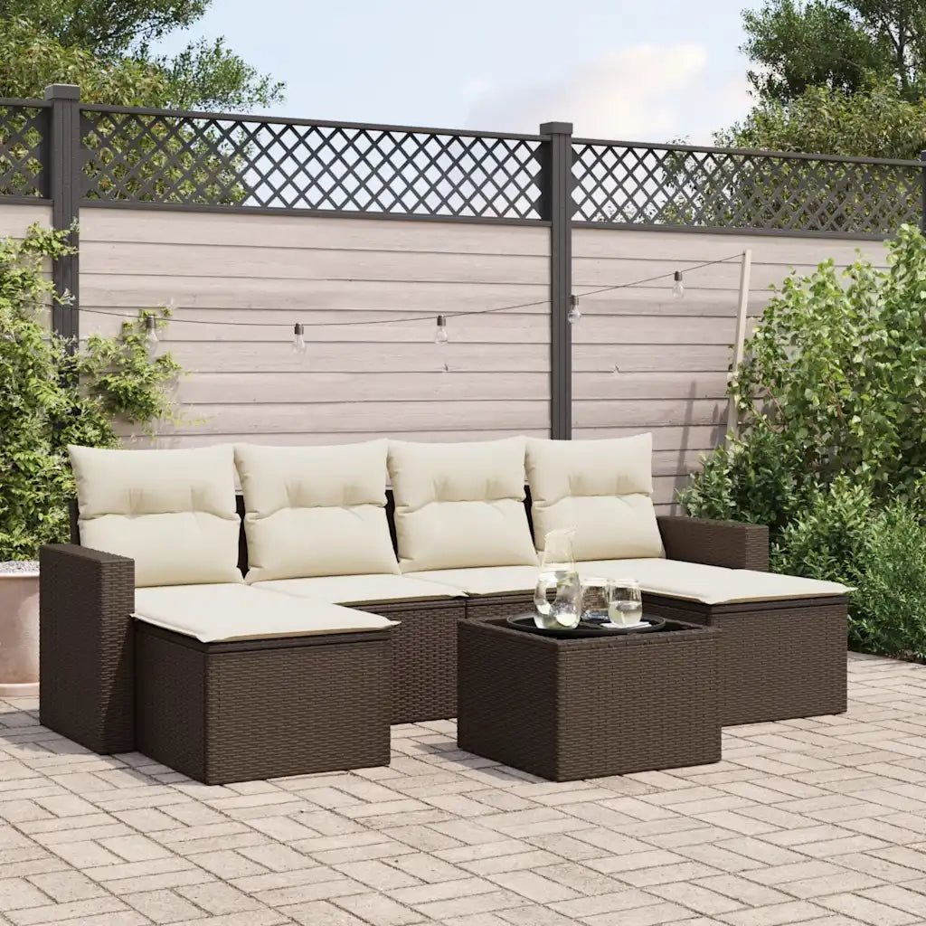 Set Divani da Giardino 7 pz con Cuscini Marrone in Polyrattan 3251670
