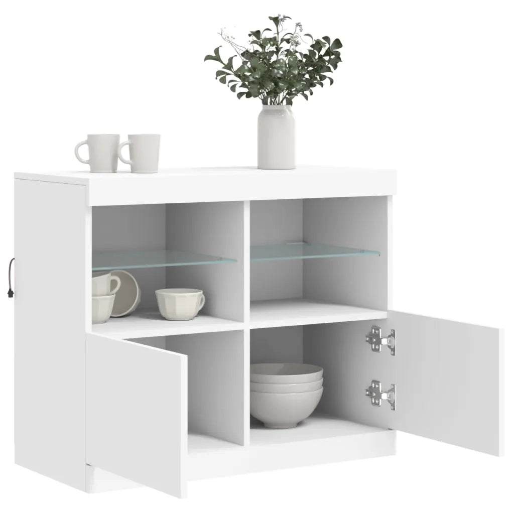 Credenza con Luci -Buffet-Armadio da cucina Bianca 81x37x67 cm