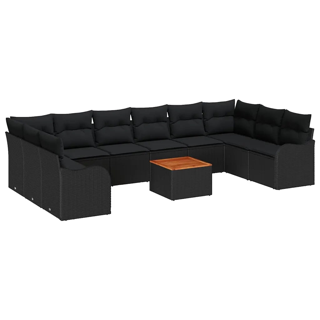 Set Divano da Giardino con archiviazione 11 pcs Nero polyrattan