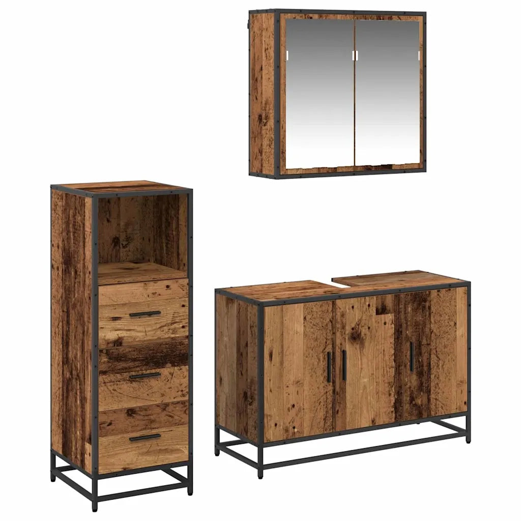 Set di mobili per il bagno con cassetto 3 pcs Legno vecchio