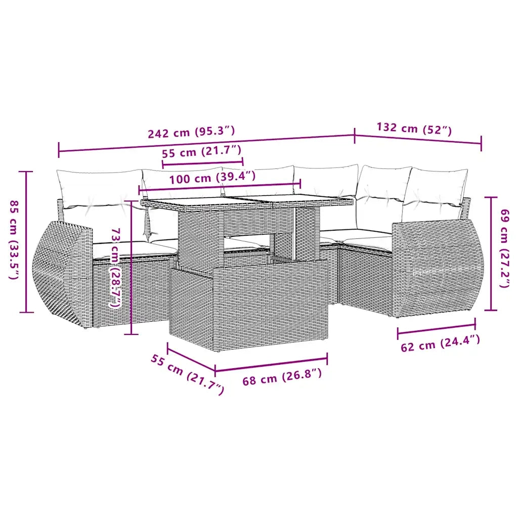 Set Divano da Giardino 6pz con Cuscini Grigio Chiaro Polyrattan 3268522
