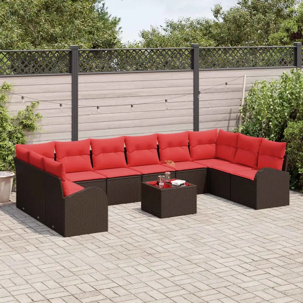 Set di divani con cuscino 11 pcs Marrone polyrattan 3346234