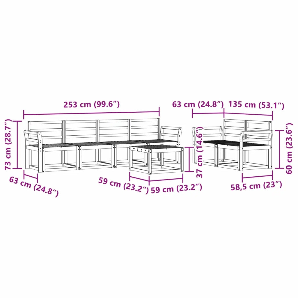 Set di divani da esterno 7 pcs Naturale