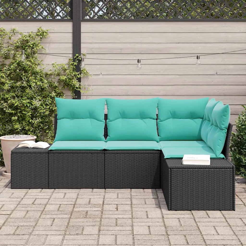 Set Divano da Giardino 4 pz Nero e Turchese polyrattan 3355715