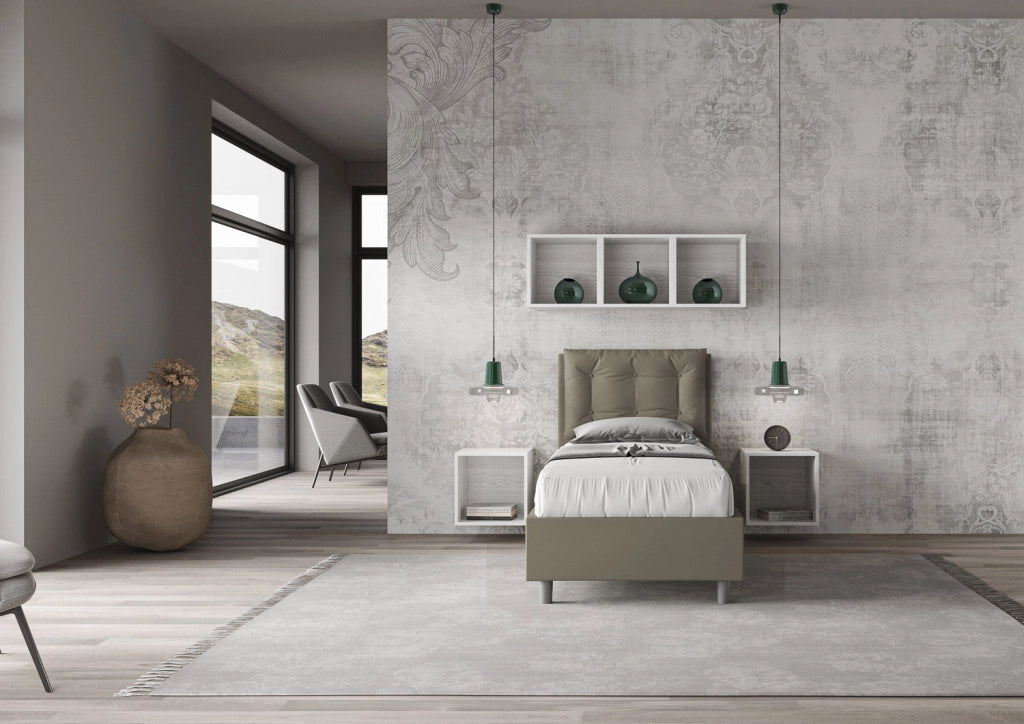 BS COM Letto singolo contenitore imbottito 80x190 similpelle cappuccino