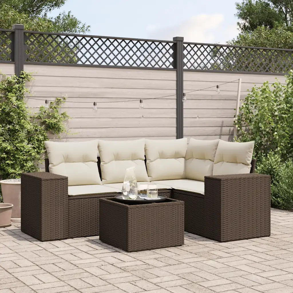 Set Divano da Giardino 5 pz con Cuscini Marrone in Polyrattan 3222522