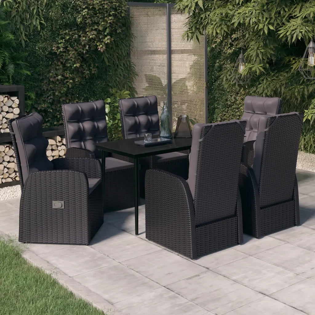 Set da Pranzo da Giardino 7 pz con Cuscini Nero 3099494