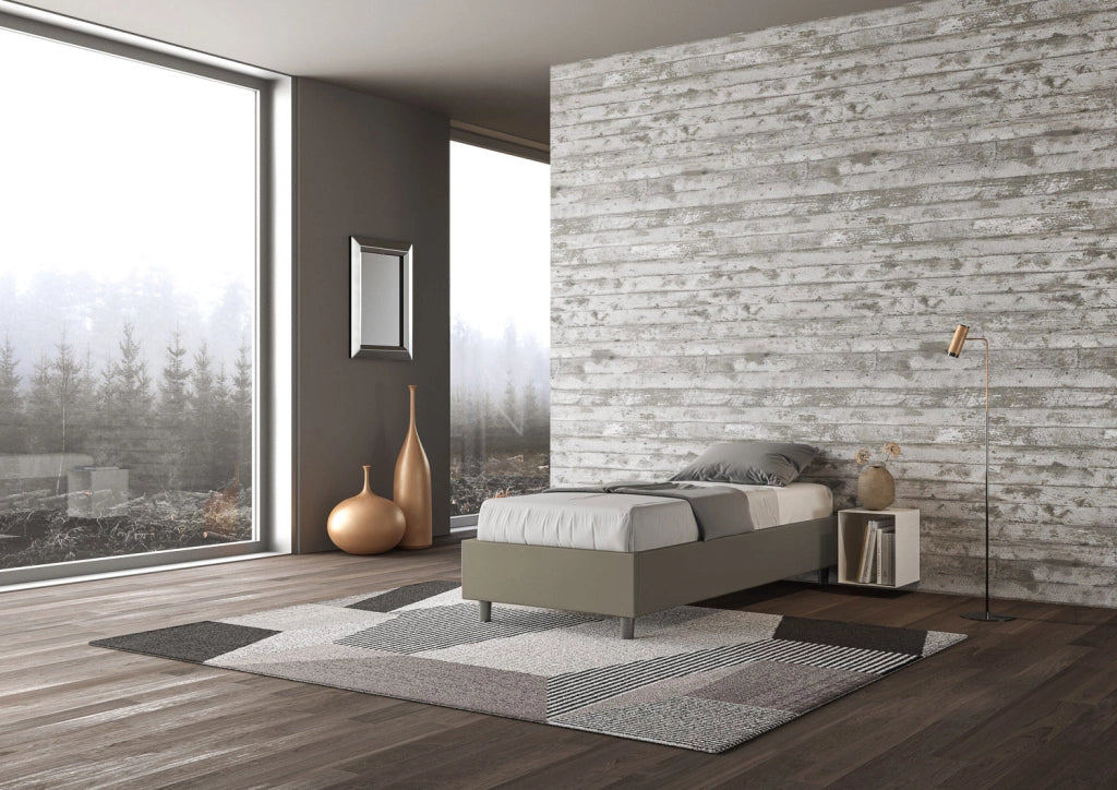 BS COM Letto singolo con rete imbottito 80x200 similpelle cappuccino