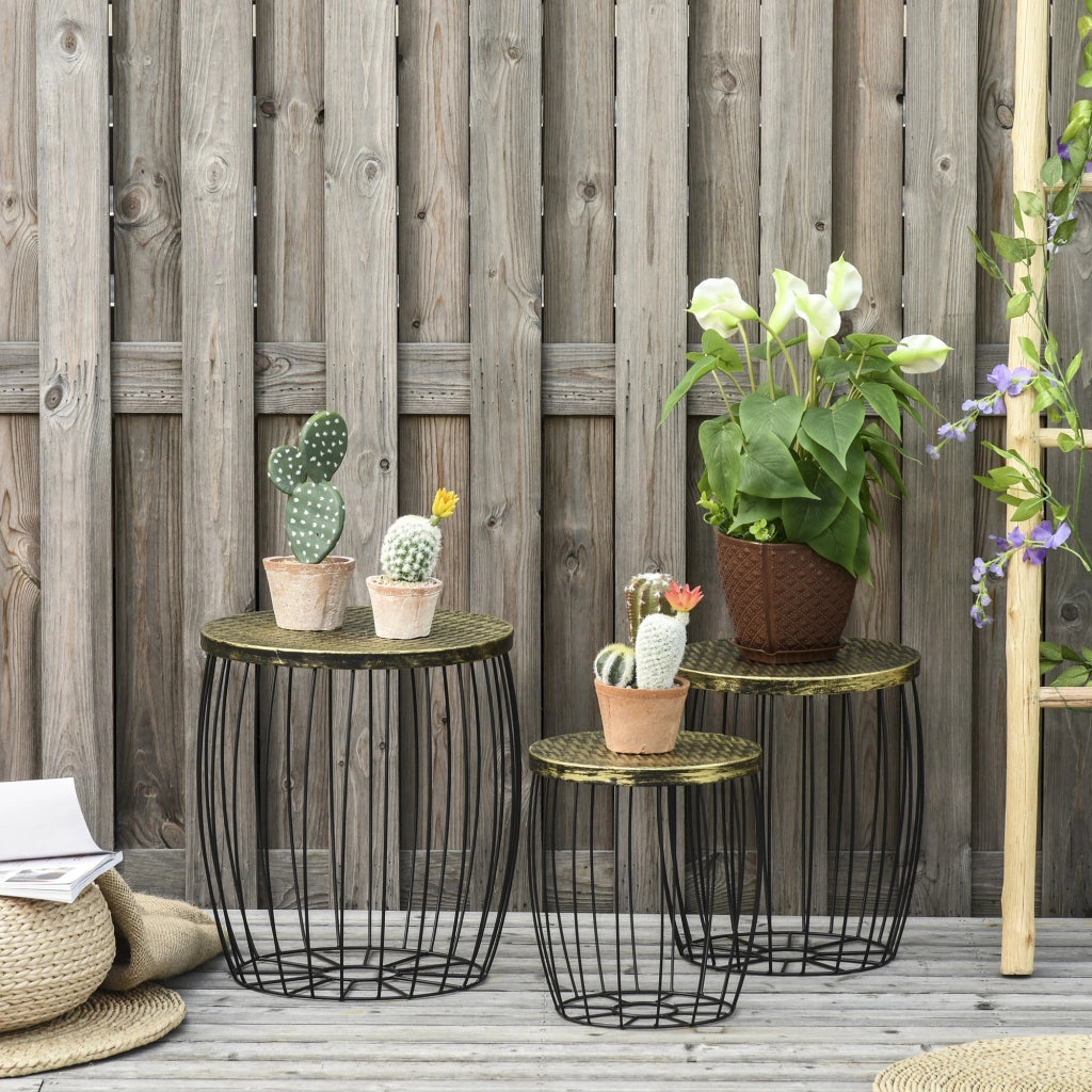Set Tavolini Impilabili da Giardino ¨C Minimal ¨C Nero Bronzo Metallo