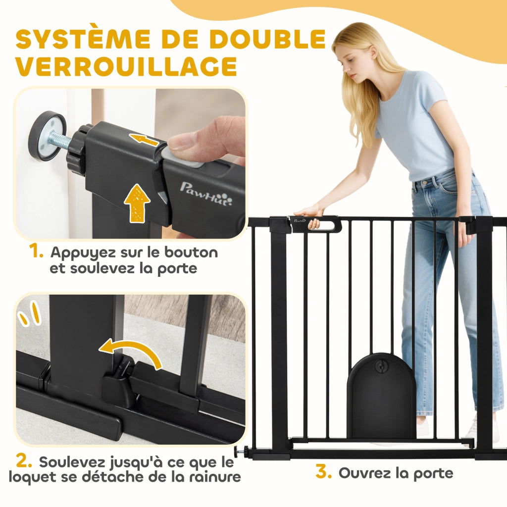 Barriera di sicurezza per animali con porta e chiusura automatica ¨C Zephmum ¨C Nero