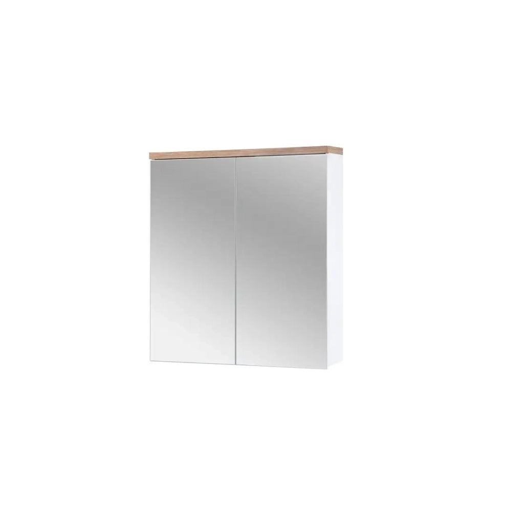 Mobile bagno ERMANO – Rovere chiaro e bianco lucido – 60x70 cm – 2 porte specchio – Da appendere