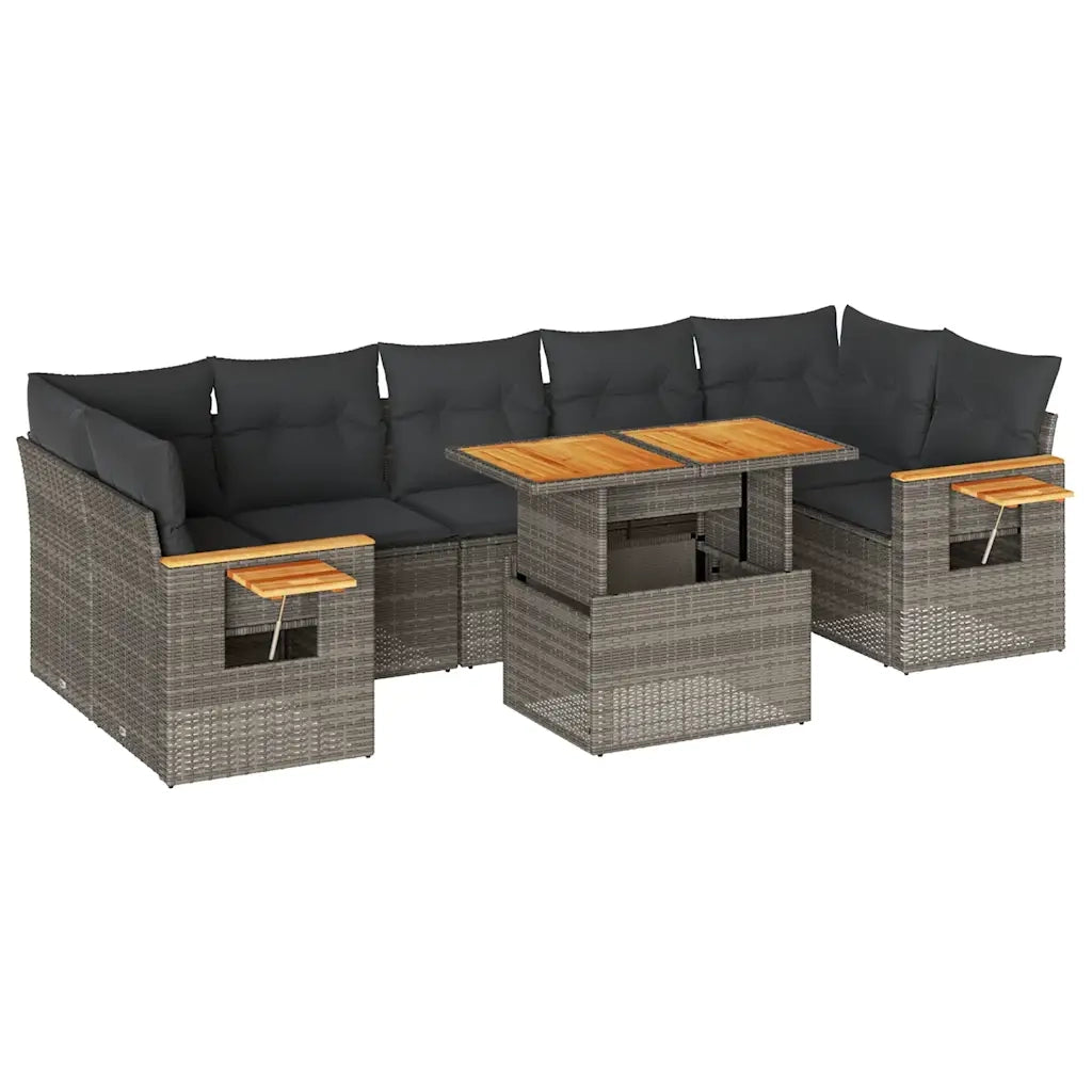 Set Divano da Giardino 8pz con Cuscini Grigio Polyrattan Acacia 3327574