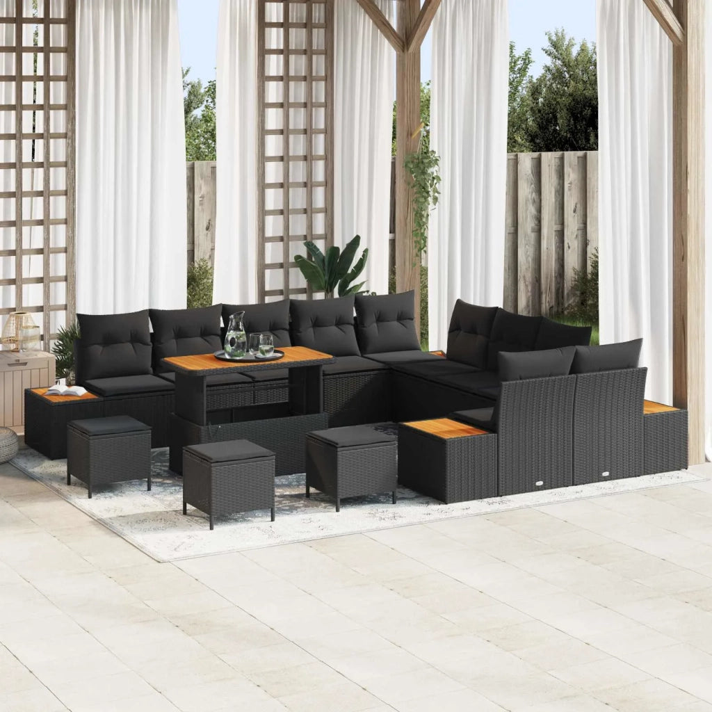 Set Divano da Giardino 14 pcs Nero polyrattan 3362979