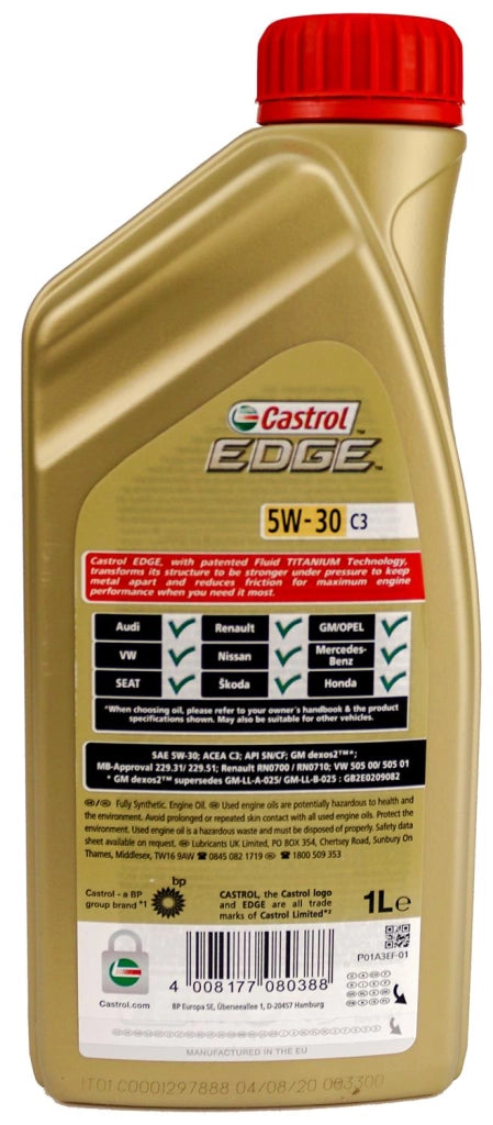 CASTROL EDGE FLUID TITANIUM 5W30 C3 OLIO PER MOTORE AUTO SINTETICO 1 LT