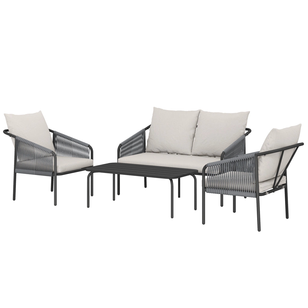 Set Giardino 4 Pezzi Polyrattan con Divano 2 Posti 2 Sedie Tavolino Cuscini ¨C Xylo ¨C Grigio