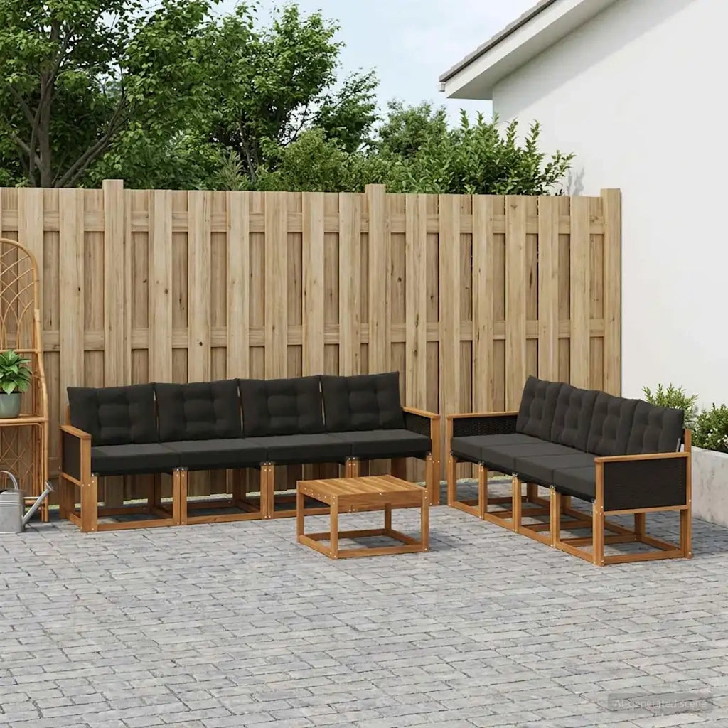 Set di divani da esterno con cuscino 9 pcs Naturale e Nero 3381848
