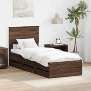 Struttura del letto con cassetto-Giroletto con contenitore-Rete del Letto Rovere Marrone 75 x 190 cm 439162