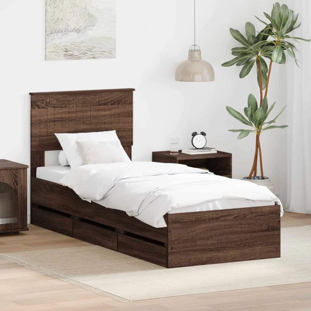 Struttura del letto con cassetto-Giroletto con contenitore-Rete del Letto Rovere Marrone 75 x 190 cm 439162