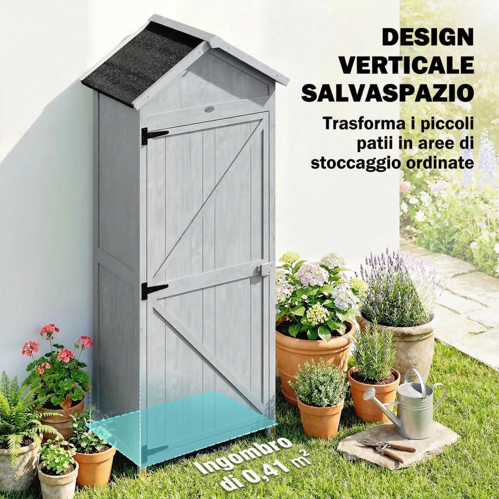 Casetta In Legno, 77x52.5x178cm, Armadio con Banco Lavoro Ribaltabile
