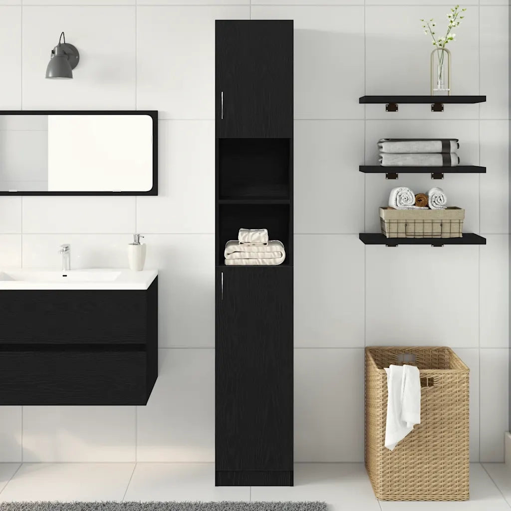 Mobile da Bagno | Armadio da bagno Rovere Nero 32x25,5x190 cm in Legno Multistrato