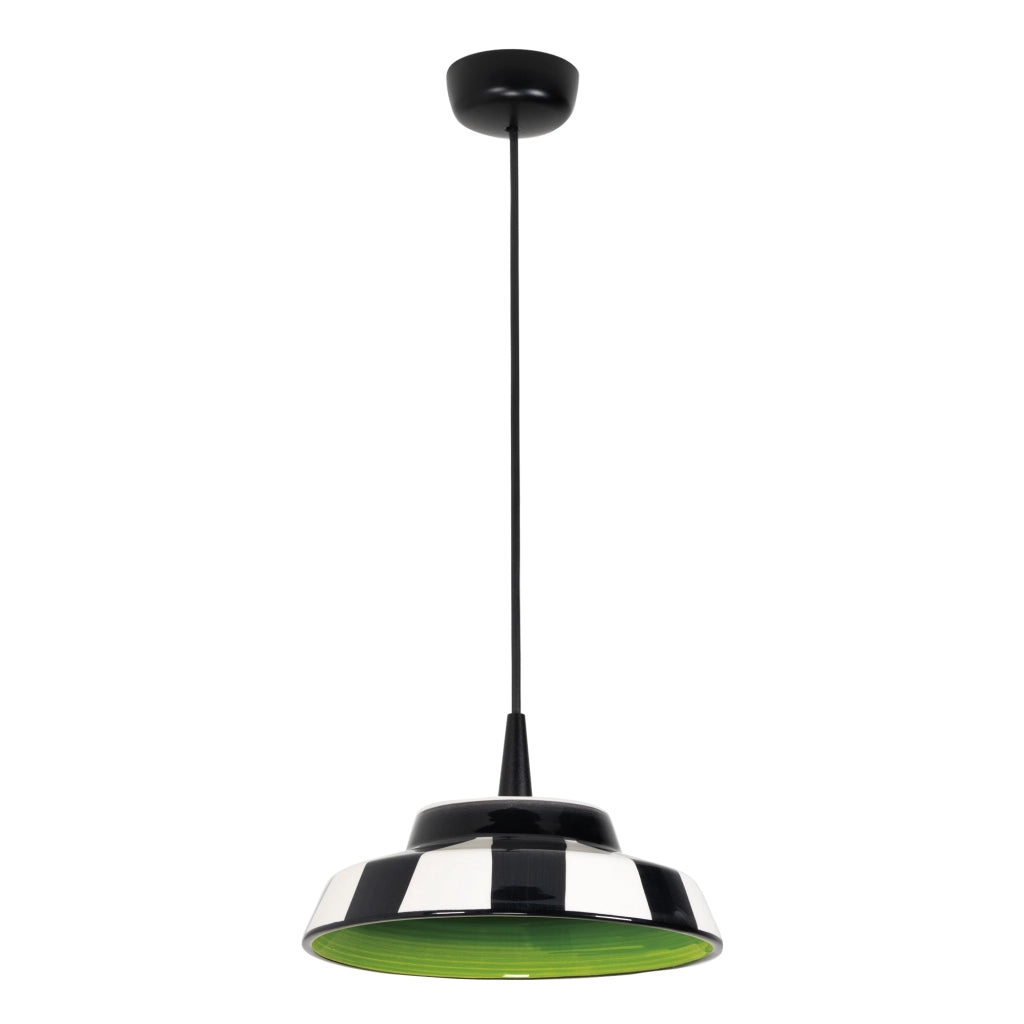 Circus Lampada a Sospensione Verde in Ceramica Artigianale Made in Italy LED 8W 2700K Diametro 24 cm Altezza 300 cm Design Rigato Bicolore