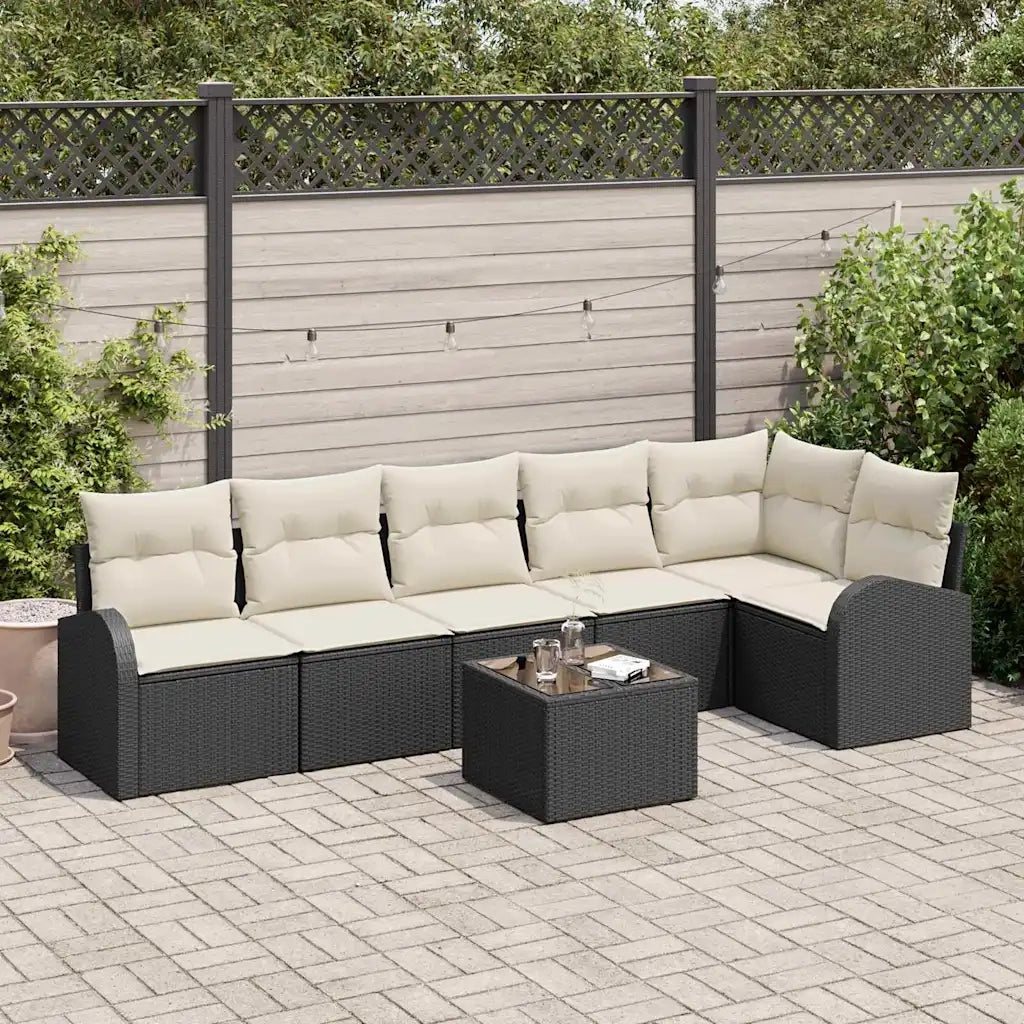 Set Divano da Giardino con cuscino 7 pcs Nero Poly Rattan 3346067
