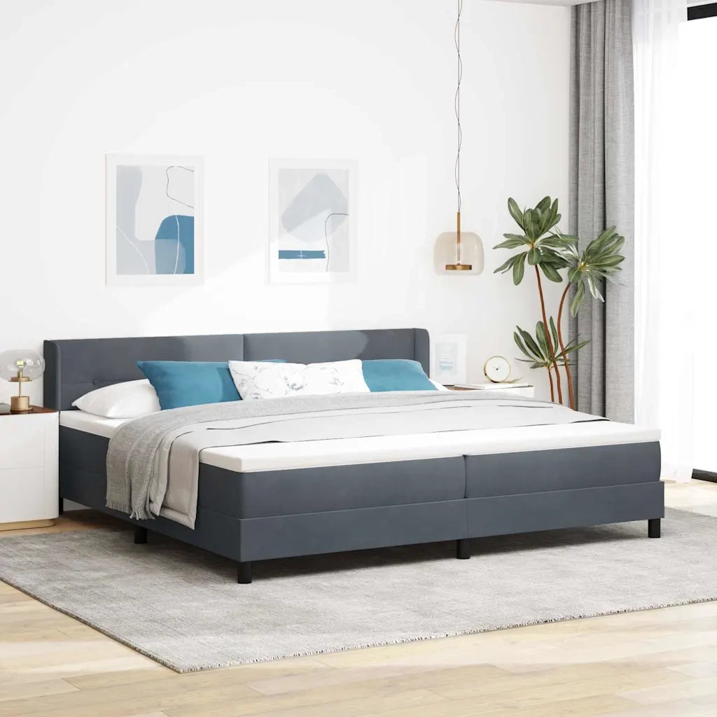 Letto a molle con testiera Grigio scuro 200 x 200 cm Poliestere