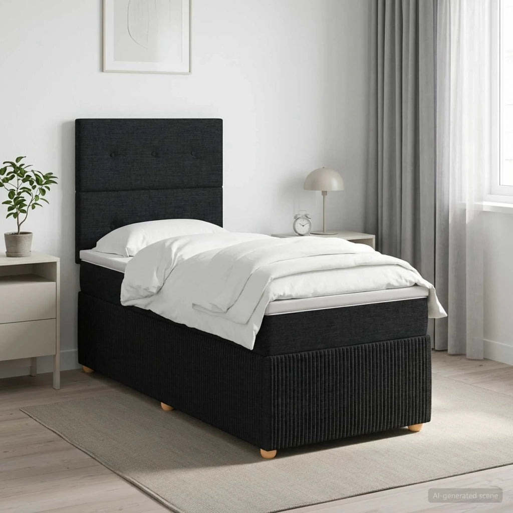 Letto box spring con materasso Nero 90 x 200 cm Tessuto 3454307