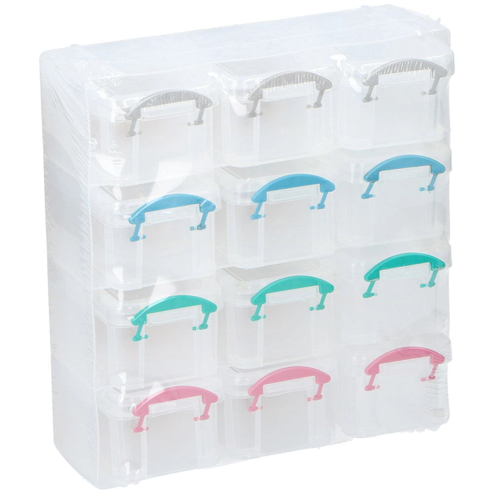 Cassettiera Organizer Trasparente Scatola Manici Colorati 12 Scomparti 4 Ripiani