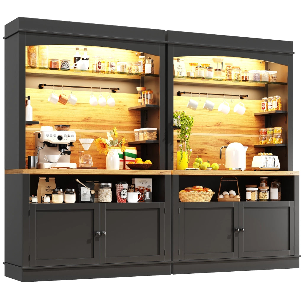 Credenza Alta con Ripiani Aperti e LED ¨C MINIMAL ¨C Nero 107x43x184 cm