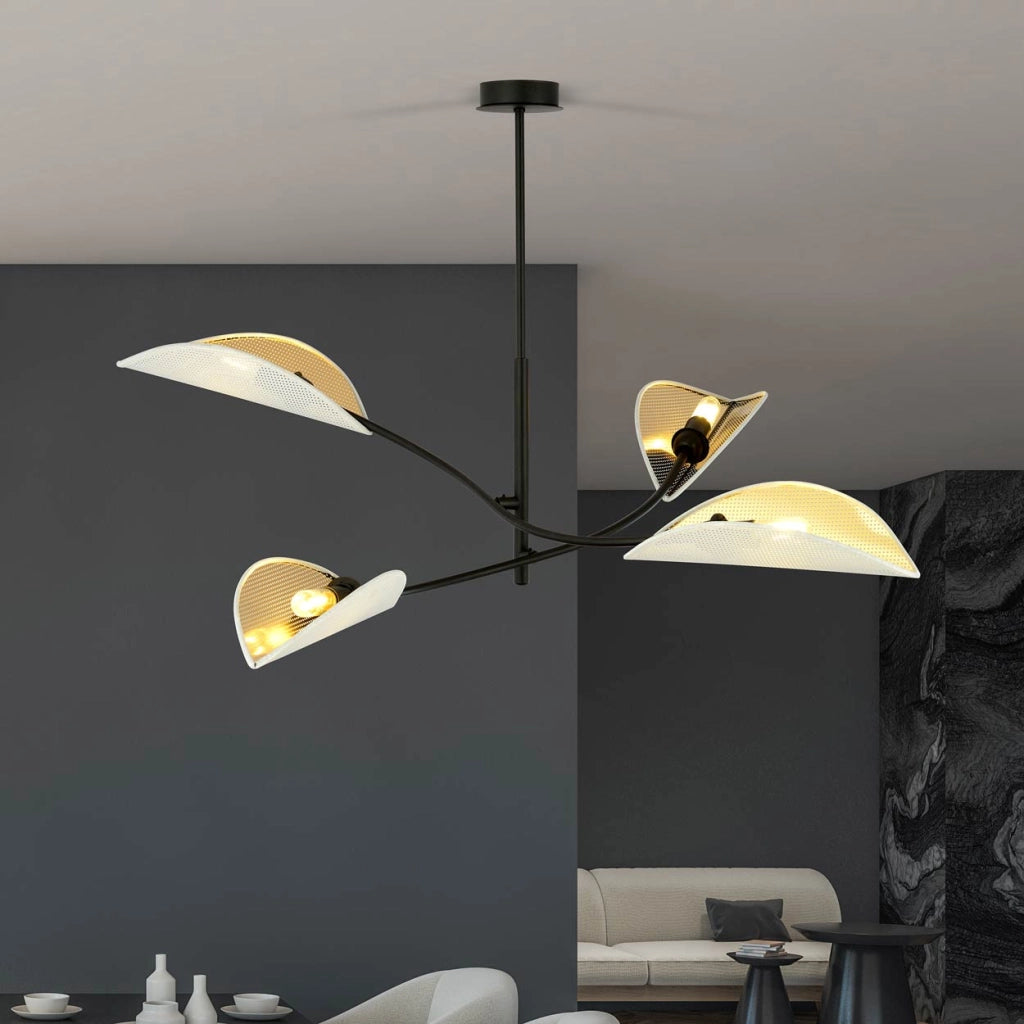 Plafoniera Emibig Lotus 4 luci E14 bianco oro 102cm