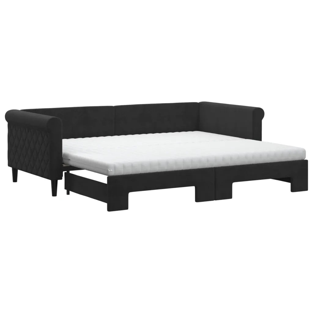 Divano Letto Estraibile con Materassi Nero 90x200 cm Velluto 3197799
