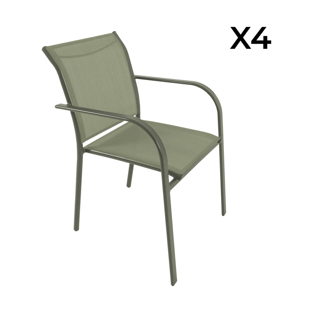 Set 4 sedie da giardino in alluminio e textilene, verde kaki