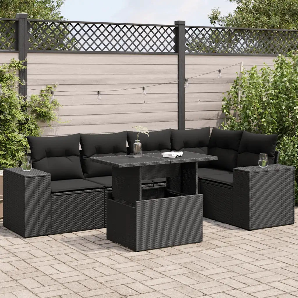 Set Divano da Giardino 6 pz con Cuscini Nero in Polyrattan 3326796