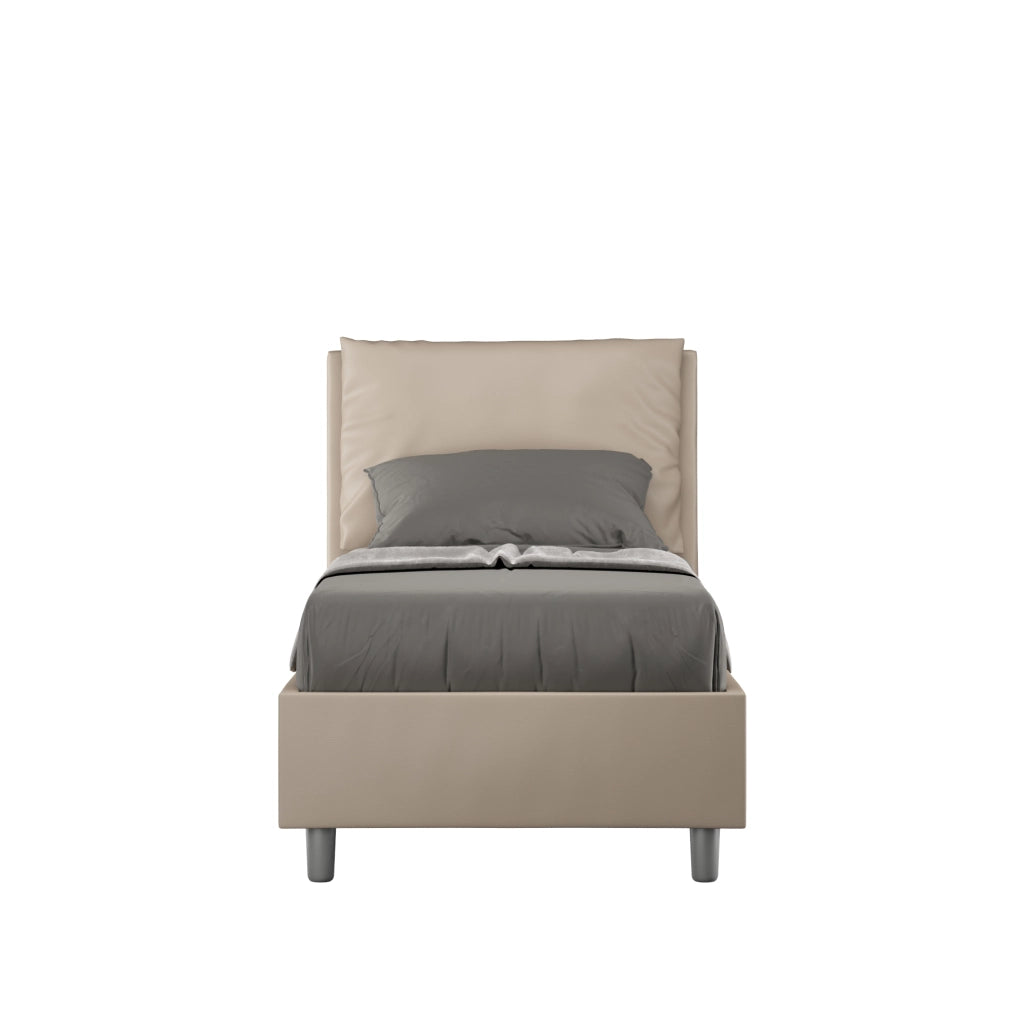 BS COM Letto singolo con rete imbottito 80x210 similpelle tortora
