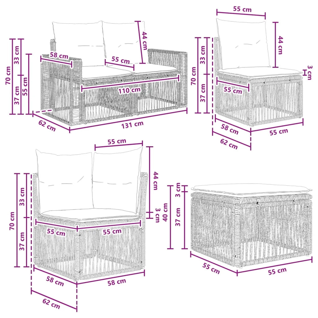 Set Divano da Giardino 6 pz Nero e Bianco Crema polyrattan 3435190