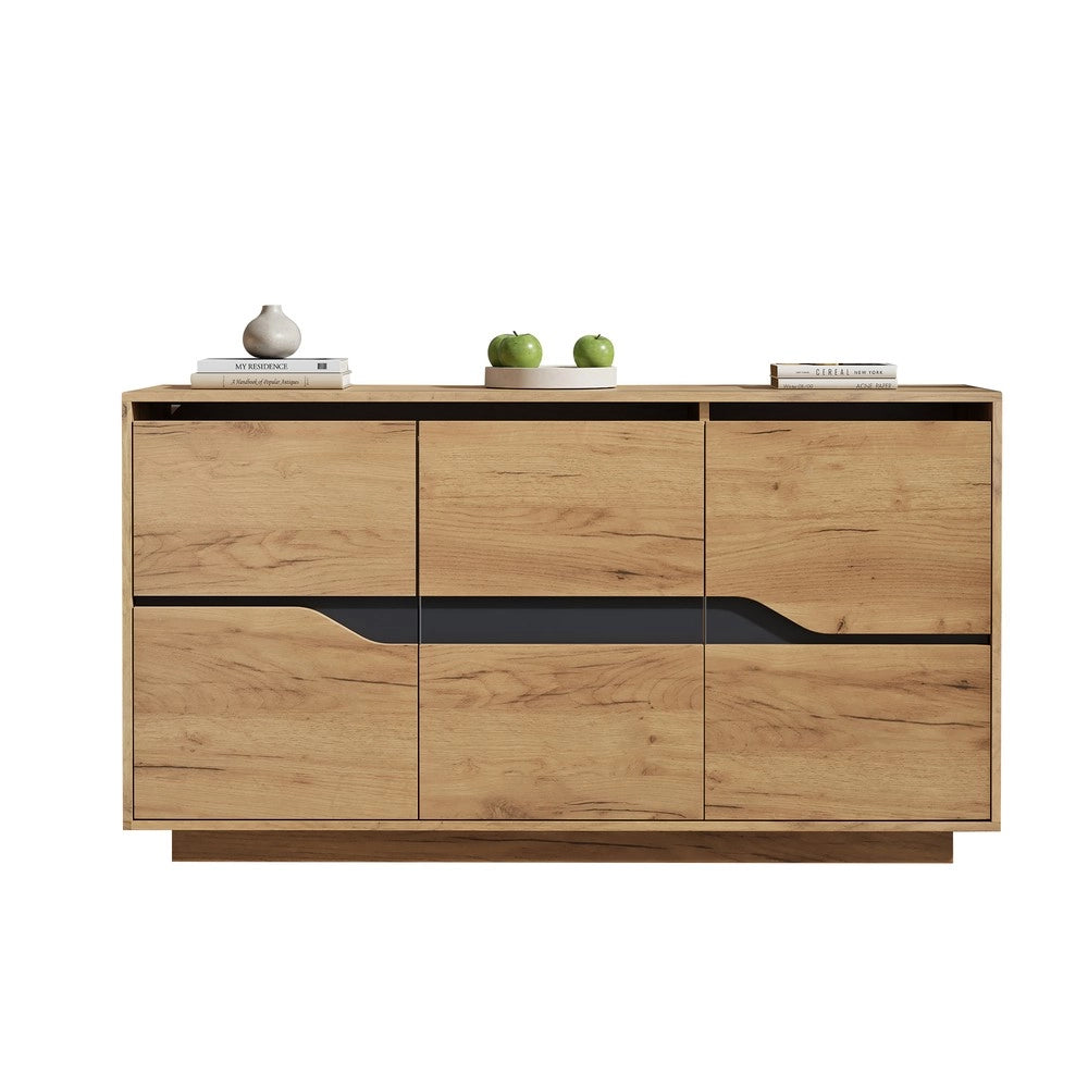 Credenza con 3 Ante e Ripiani ¨C MINIMAL ¨C Legno e Nero, 140x40x70 cm