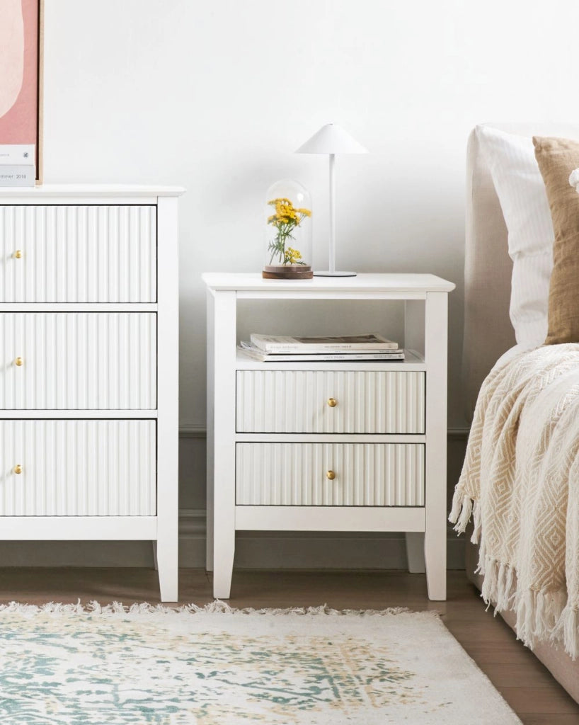 Comodino a 2 cassetti MDF bianco 1 ripiano Maniglia oro Camera da letto Elegante