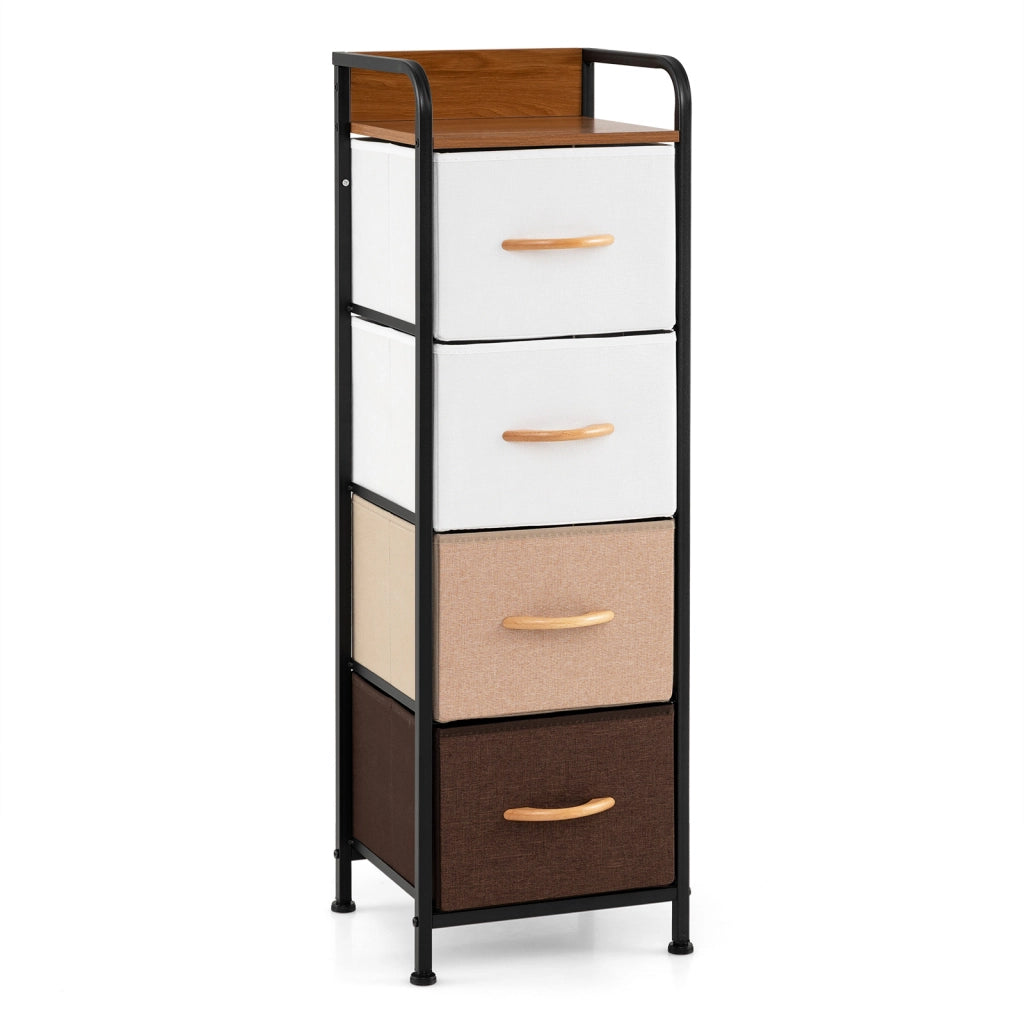 Cassettiera in tessuto pieghevole per soggiorno e corridoio, Cassettiera camera da letto con maniglie piano in legno e struttura in metallo