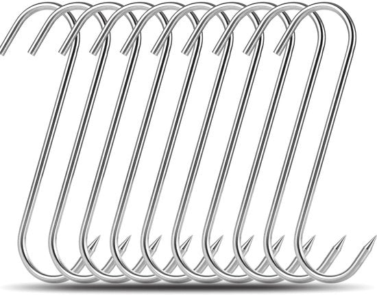 Ferrature per carne 10 pezzi - S-haken pesanti 10 mm - Acciaio inossidabile premium - Haken per carni - Trattamento della carne - Riciclabile e facile da pulire