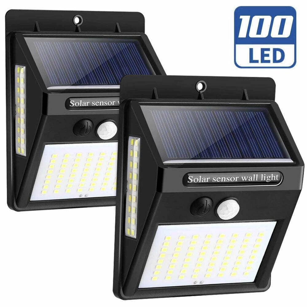 Trade Shop - Set 2pz Lampada Faro Led Solare Faretto Sensore Movimento Luce Esterno Giardino -