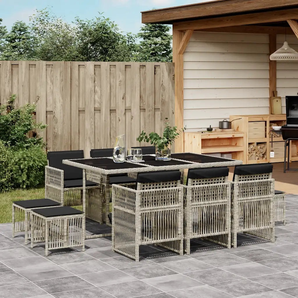 Set Pranzo Giardino 11pz con Cuscini Grigio Chiaro Polyrattan 3210971