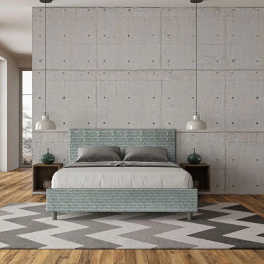 Letto matrimoniale con rete imbottito 160x210 tessuto Aragona 7 azzurro Adele