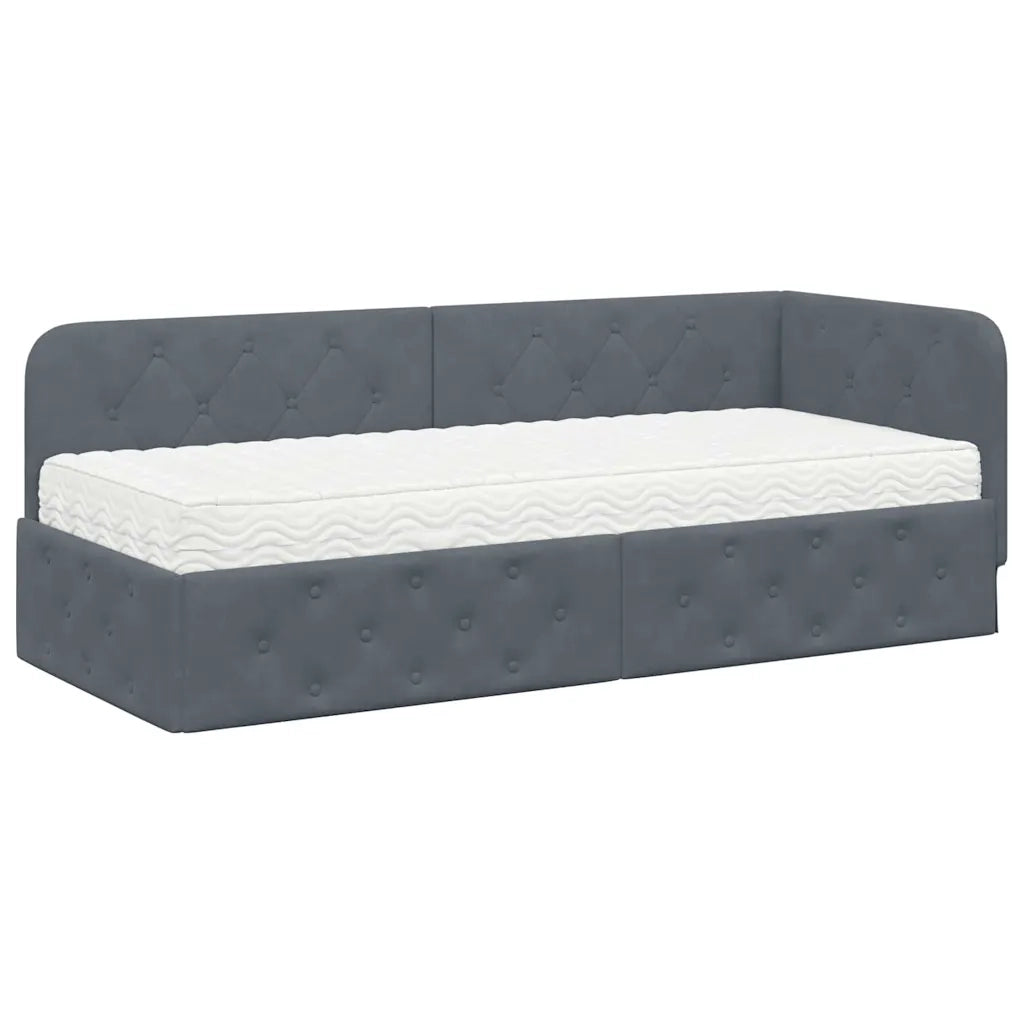 Cornice del letto ad angolo Grigio scuro 80 x 200 cm Velluto
