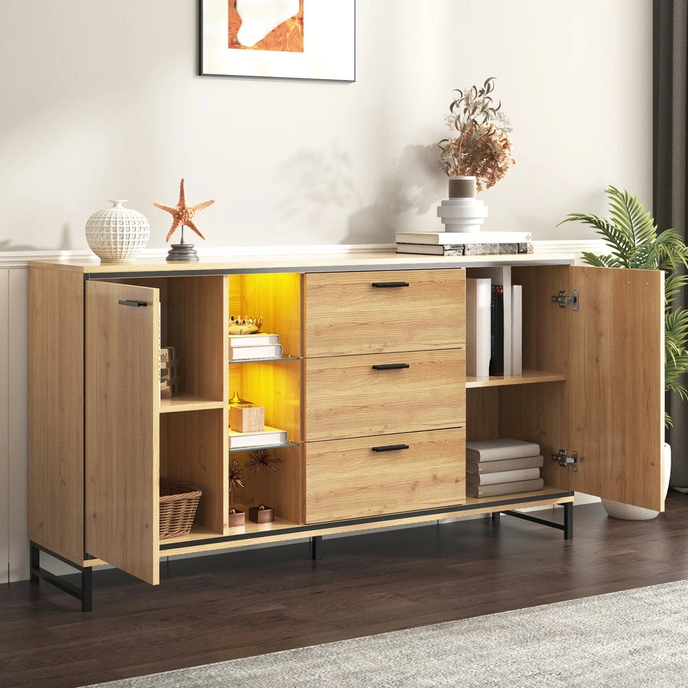 Credenza 3 Cassetti con Ripiani ¨C MINIMAL ¨C Nero e Legno, Design Moderno