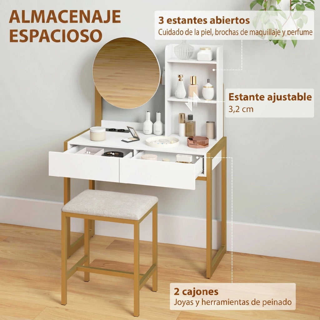 Cassettiera con specchio e sgabello imbottito ¨C Minimal ¨C bianco 60x40x