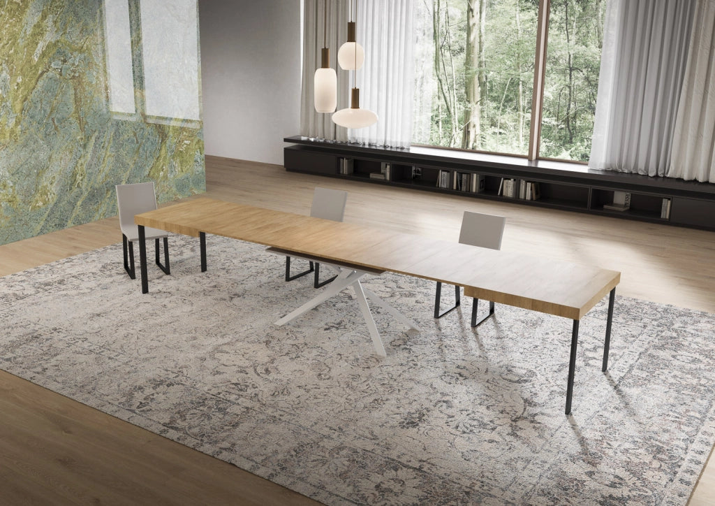 Tavolo allungabile 160/420x90 cm Niket quercia natura gambe bianche