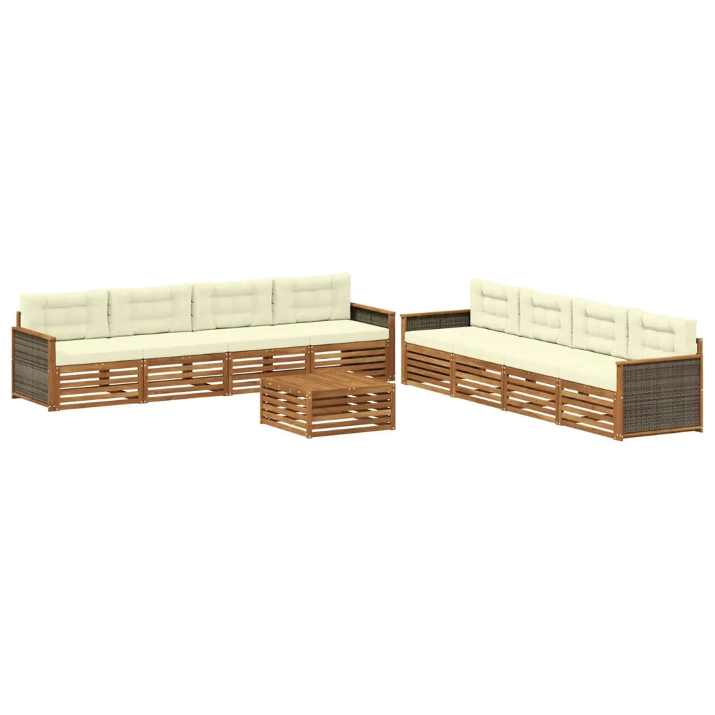 Set di divani da esterno con cuscino 9 pcs Naturale e Crema 3383168